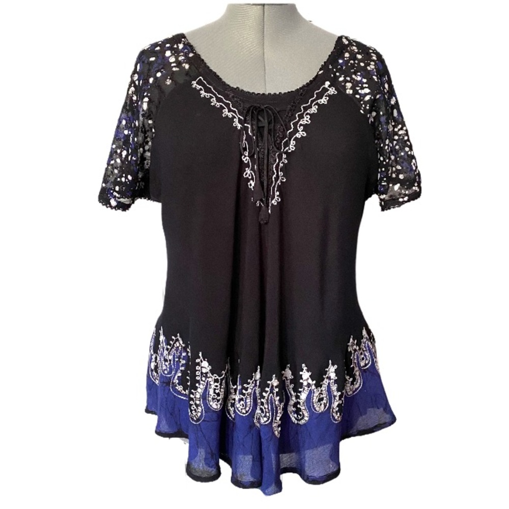Boho border batik dye and embroidered top 1X